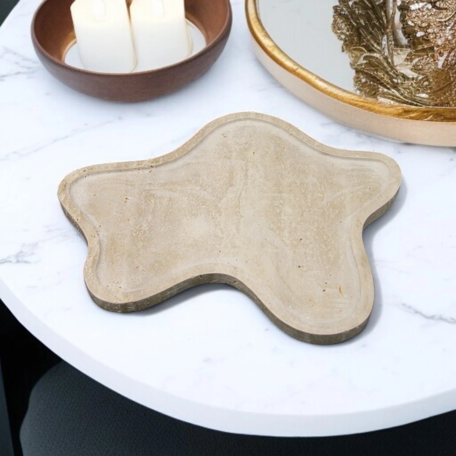 Damoo Handcrafted Engraved Curved Concrete Tray – Decorative Modern Catchall for Keys, Jewelry, Candles & Home Organization - Damoo