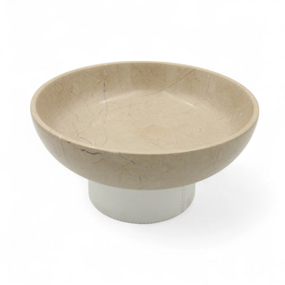 Damoo Handcrafted Natural Beige Marble Decorative Bowl with White Faux Leather Base – Luxury Stone for Coffee Table, Kitchen, or Office Decor - Damoo