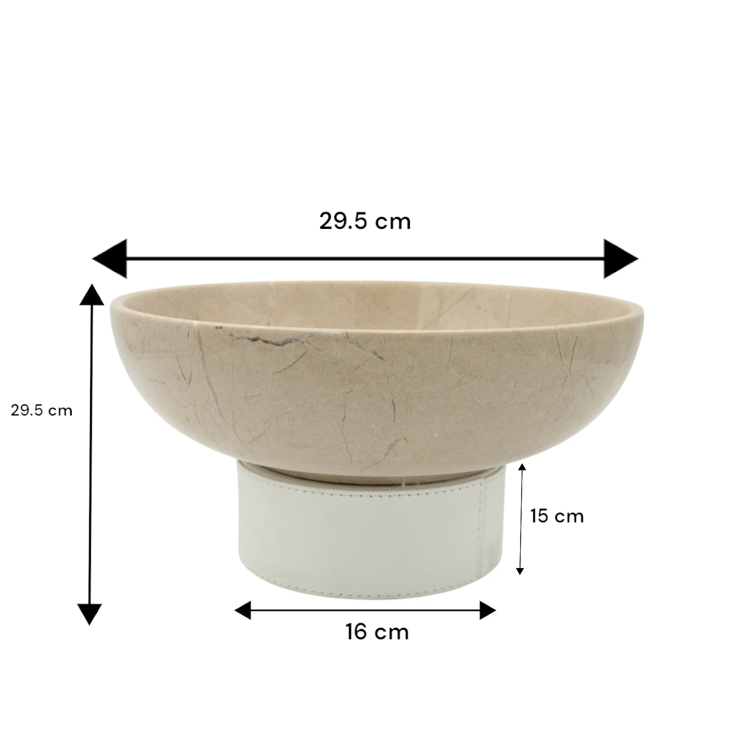 Damoo Handcrafted Natural Beige Marble Decorative Bowl with White Faux Leather Base – Luxury Stone for Coffee Table, Kitchen, or Office Decor - Damoo