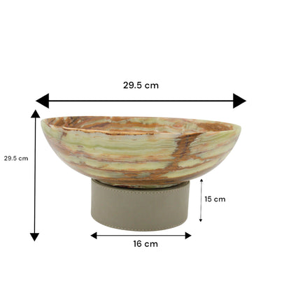 Damoo Handcrafted Natural Beige Marble Decorative Bowl with White Faux Leather Base – Luxury Stone for Coffee Table, Kitchen, or Office Decor - Damoo