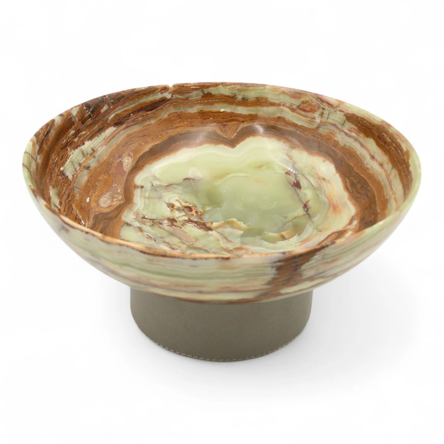 Damoo Handcrafted Natural Beige Marble Decorative Bowl with White Faux Leather Base – Luxury Stone for Coffee Table, Kitchen, or Office Decor - Damoo