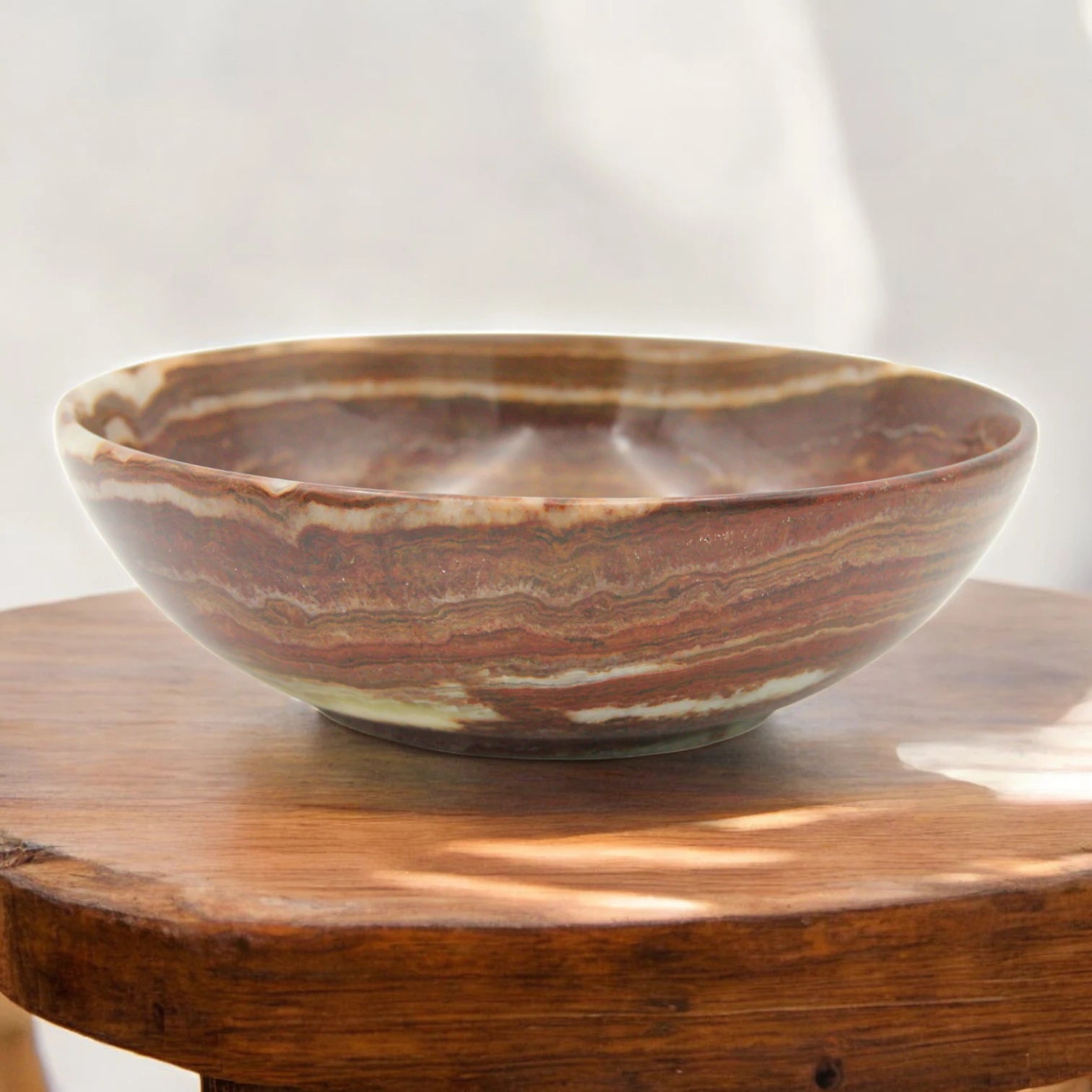 Damoo Handcrafted Onyx Marble Decorative Bowl – Natural Striped Stone Accent for Coffee Tables, Kitchens & Office Décor - Damoo