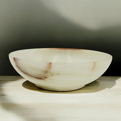 Damoo Handcrafted Onyx Marble Decorative Bowl – Natural Striped Stone Accent for Coffee Tables, Kitchens & Office Décor - Damoo