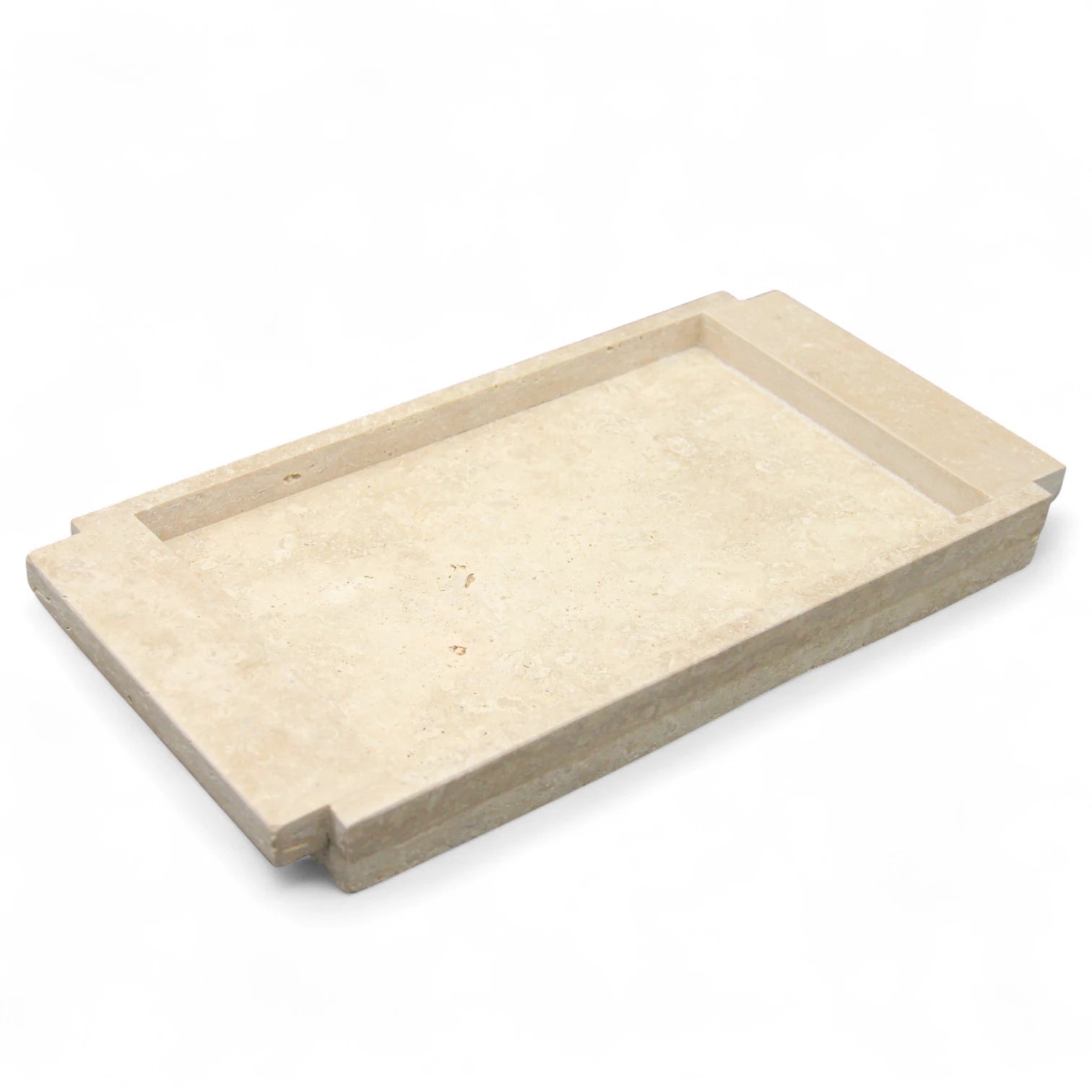 Damoo Handcrafted Travertine Marble Tray with Raised Edge – Minimalist Catchall for Vanity, Kitchen, or Entryway - Damoo