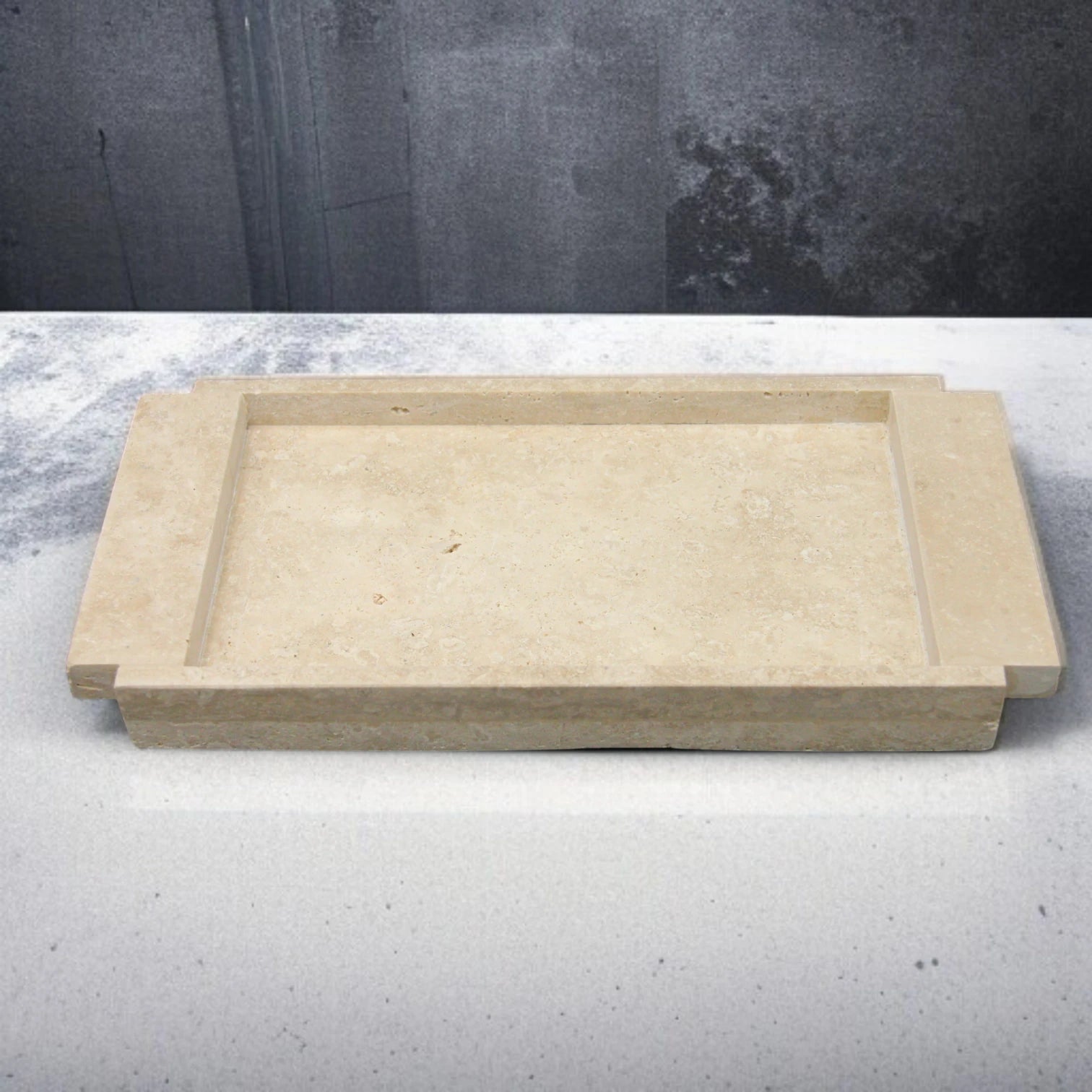 Damoo Handcrafted Travertine Marble Tray with Raised Edge – Minimalist Catchall for Vanity, Kitchen, or Entryway - Damoo