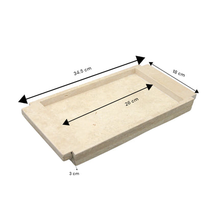 Damoo Handcrafted Travertine Marble Tray with Raised Edge – Minimalist Catchall for Vanity, Kitchen, or Entryway - Damoo