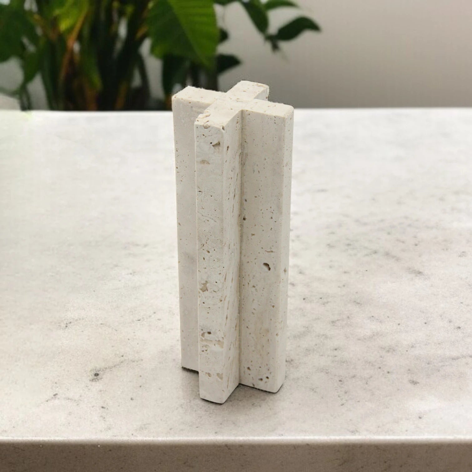 Damoo Handcrafted Travertine Stone Vase – Minimalist Natural Decor for Dried Flowers, Incense, or Desk Styling - Damoo