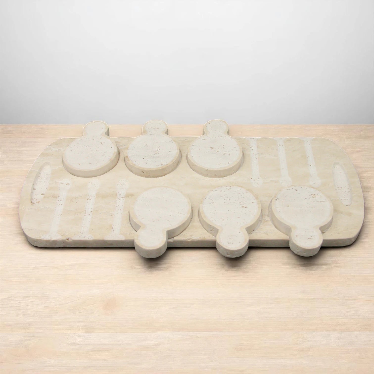 Damoo Handcrafted Travertine Tea Set Tray – 4-Piece Stone Serving Set for Arabic Coffee or Tea Rituals - Damoo