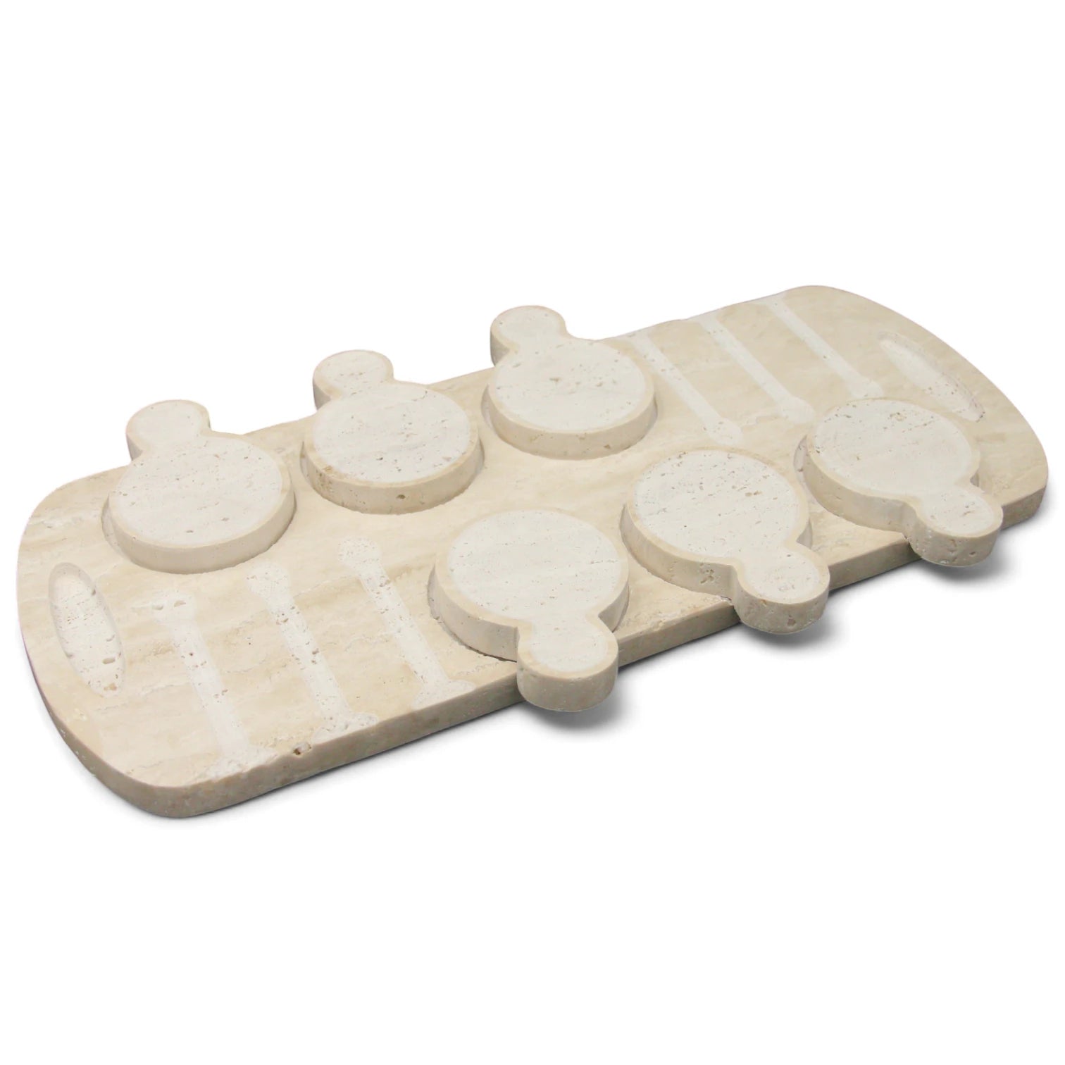 Damoo Handcrafted Travertine Tea Set Tray – 4-Piece Stone Serving Set for Arabic Coffee or Tea Rituals - Damoo