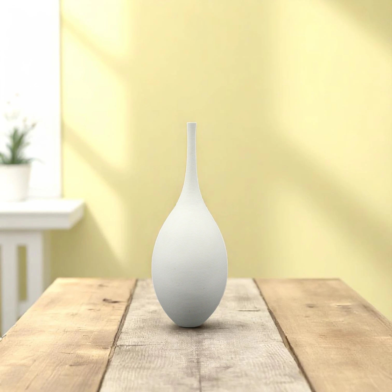 Damoo Handmade Minimalist Ceramic Vase – White Matte Finish, Tall Teardrop Neck, Modern Sculptural Art for Home Décor, Flower Arrangement or Standalone Display - Damoo
