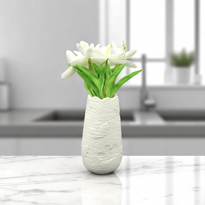 Damoo Handmade White Ceramic Textured Vase – Modern Minimalist Flower Vase for Home Décor, Centerpieces & Gifts - Damoo