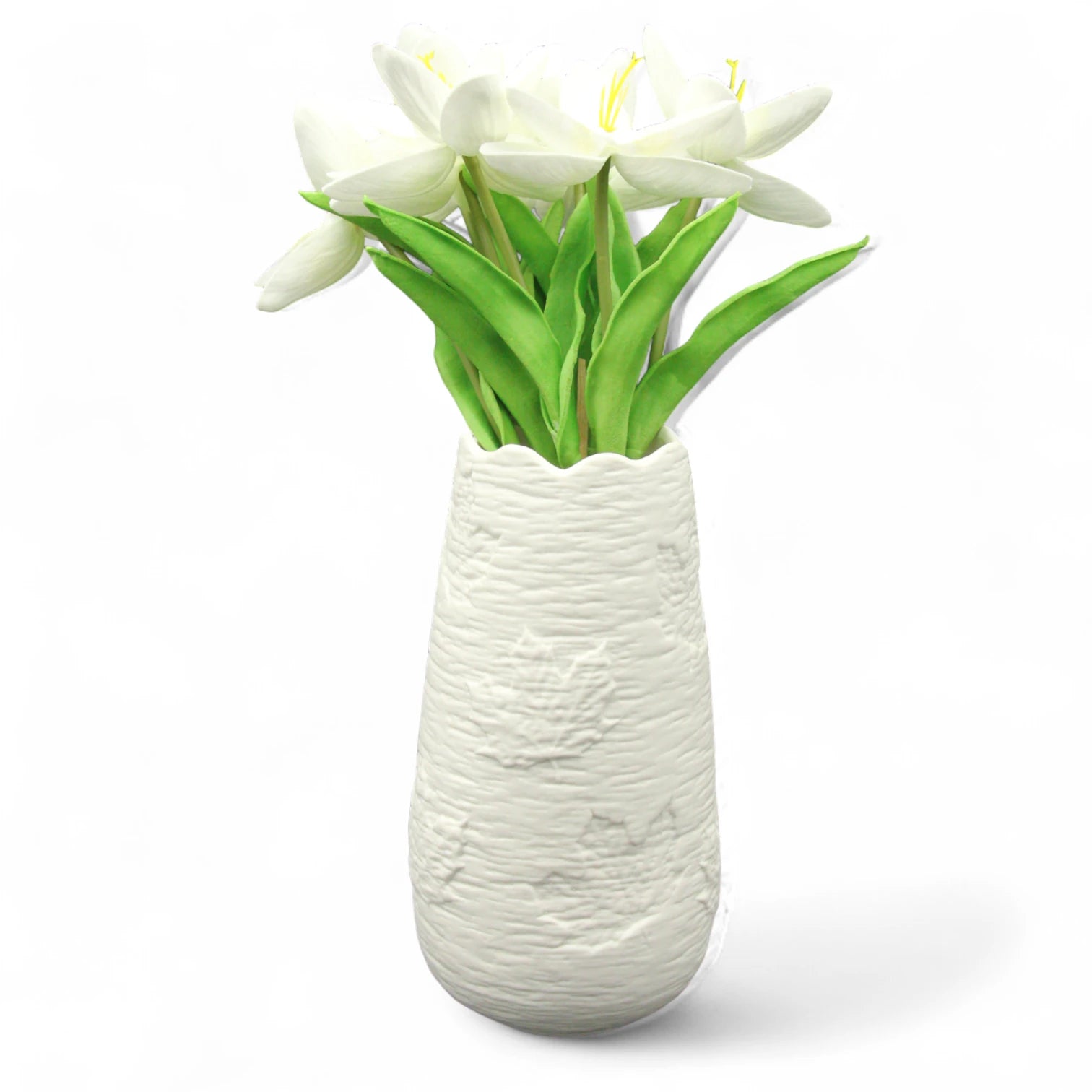 Damoo Handmade White Ceramic Textured Vase – Modern Minimalist Flower Vase for Home Décor, Centerpieces & Gifts - Damoo