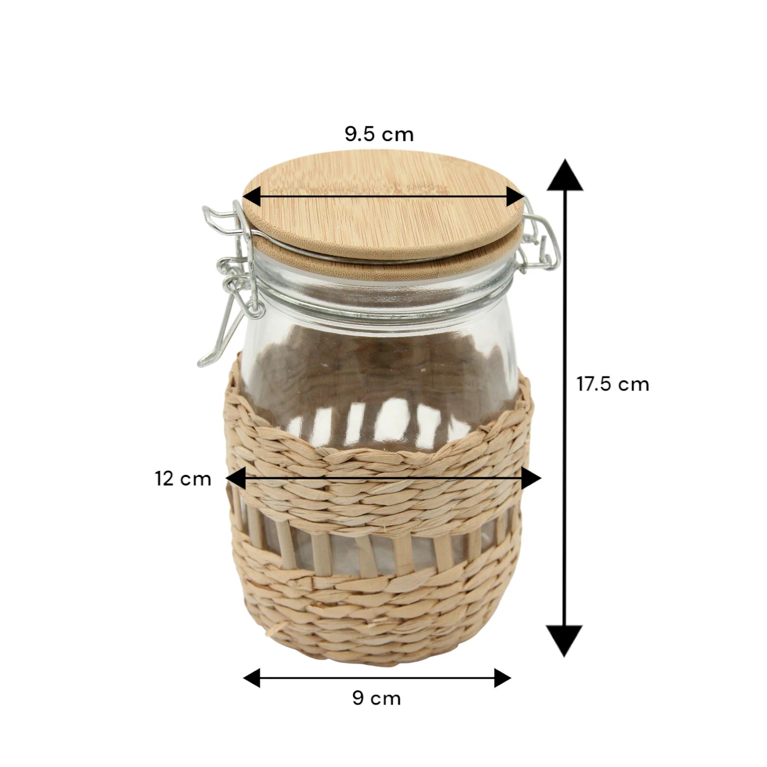 Damoo Handwoven Rattan Glass Storage Jar with Bamboo Lid – Eco-Friendly Airtight Container for Kitchen & Home Decor - Damoo