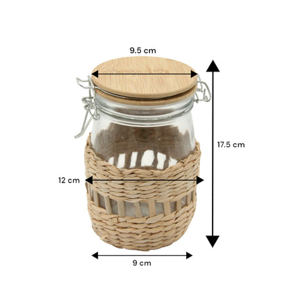 Damoo Handwoven Rattan Glass Storage Jar with Bamboo Lid – Eco-Friendly Airtight Container for Kitchen & Home Decor - Damoo
