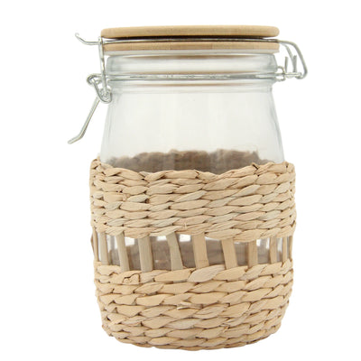 Damoo Handwoven Rattan Glass Storage Jar with Bamboo Lid – Eco-Friendly Airtight Container for Kitchen & Home Decor - Damoo