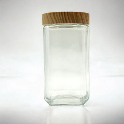 Damoo Large Glass Canister Jar with Wooden Lid – 2100ml Airtight Kitchen Storage Container for Pasta, Rice, Flour, and Pantry Organization - Damoo