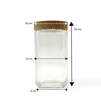 Damoo Large Glass Canister Jar with Wooden Lid – 2100ml Airtight Kitchen Storage Container for Pasta, Rice, Flour, and Pantry Organization - Damoo