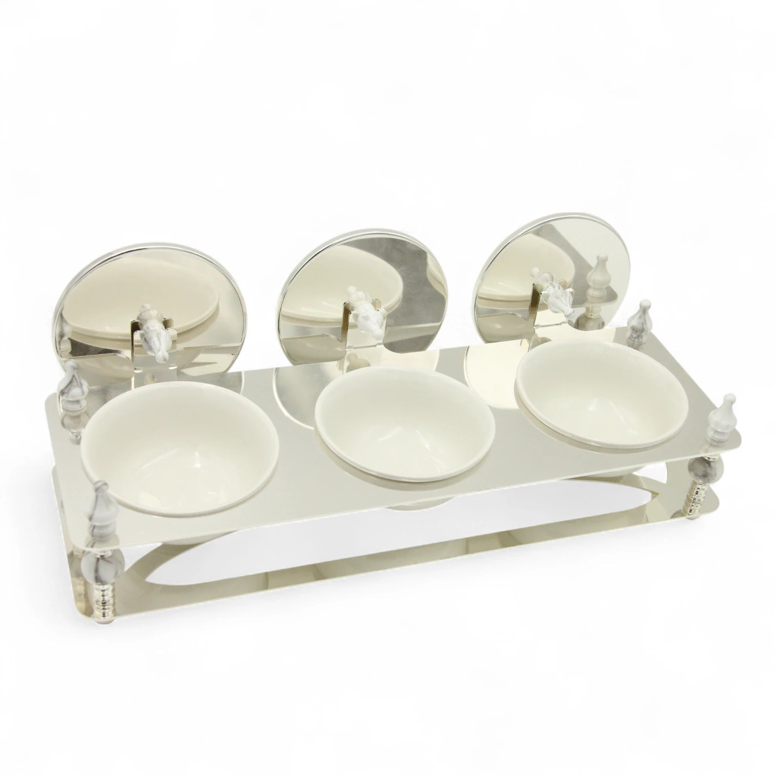 Damoo Luxury 3-Section Candy Jar Tray with Decorative Mirrors and Silver Base – Elegant Display Dish for Dates, Sweets & Nuts – Perfect for Ramadan, Eid & Home Hosting - Damoo