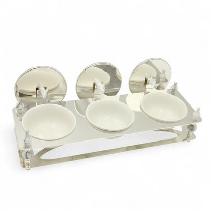 Damoo Luxury 3-Section Candy Jar Tray with Decorative Mirrors and Silver Base – Elegant Display Dish for Dates, Sweets & Nuts – Perfect for Ramadan, Eid & Home Hosting - Damoo