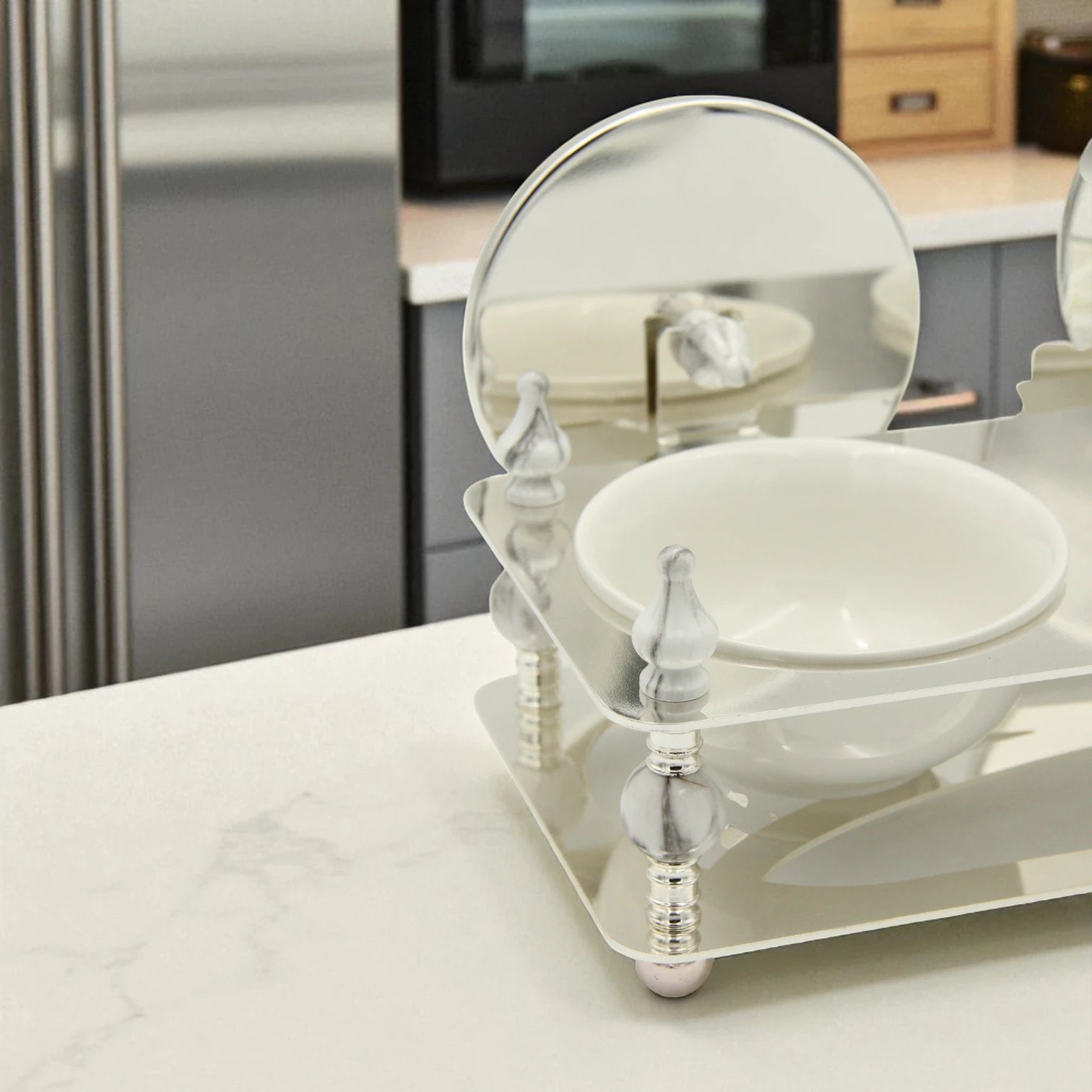 Damoo Luxury 3-Section Candy Jar Tray with Decorative Mirrors and Silver Base – Elegant Display Dish for Dates, Sweets & Nuts – Perfect for Ramadan, Eid & Home Hosting - Damoo