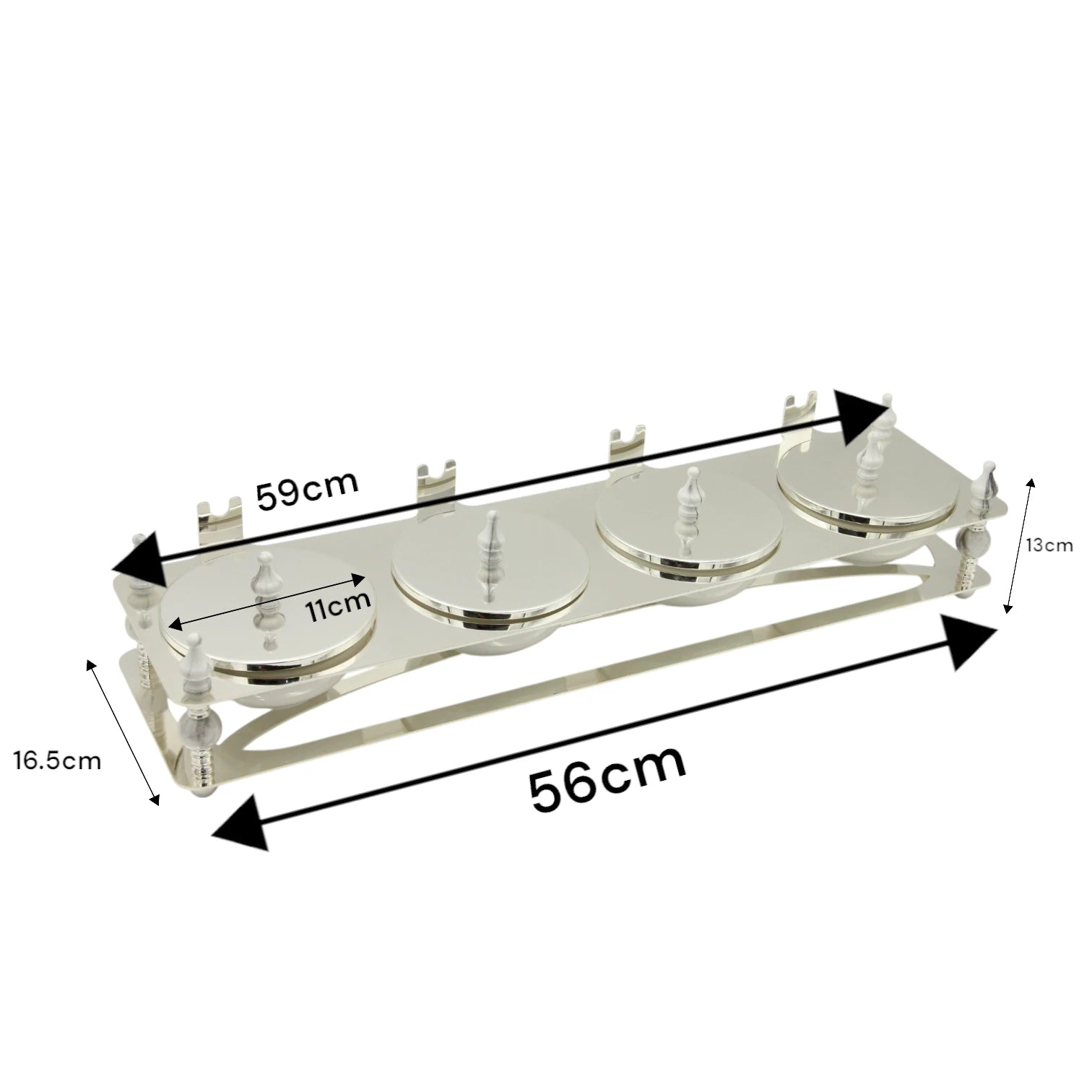 Damoo Luxury 4-Section Candy Jar Tray with Mirrors and Silver Accents – Elegant Decorative Dish Set for Dates, Nuts, Sweets & Ramadan Hosting Display - Damoo