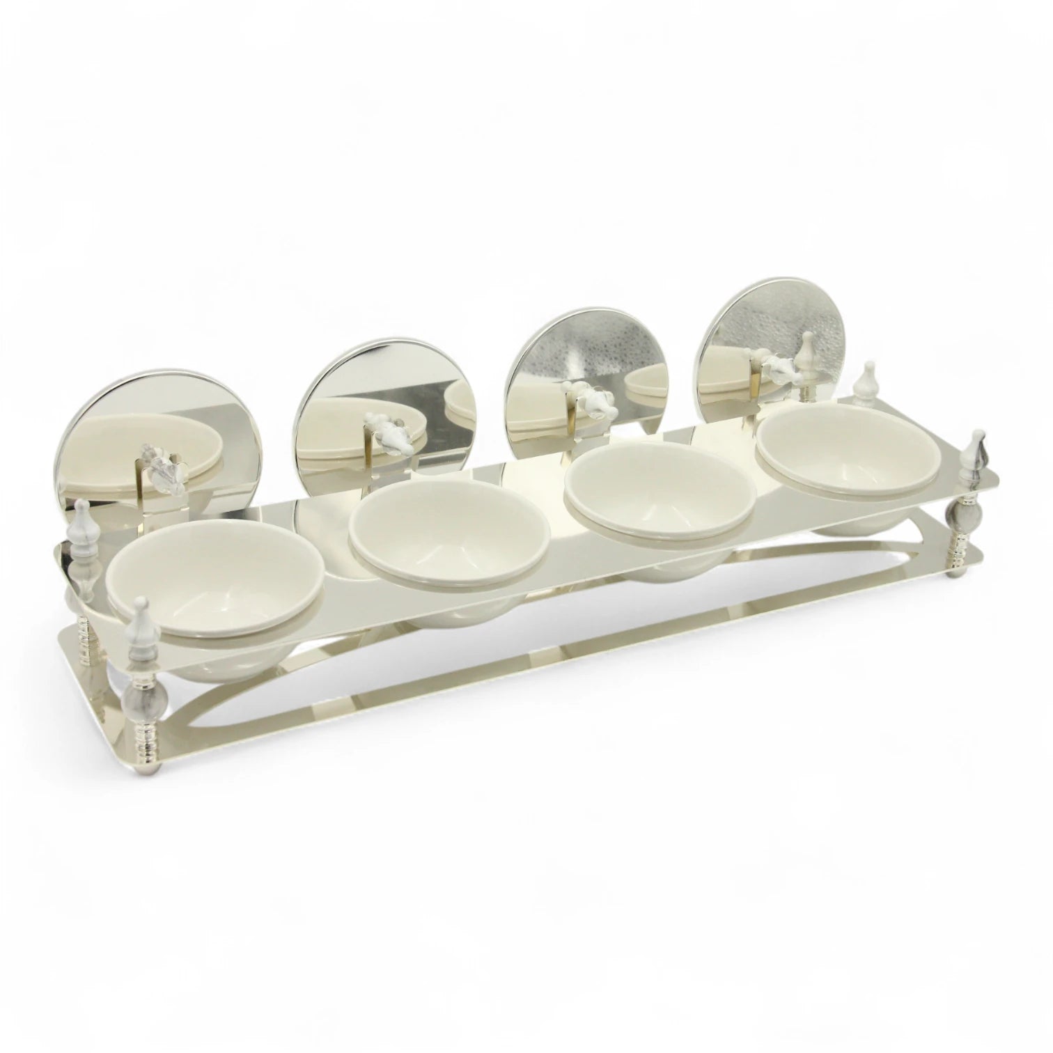 Damoo Luxury 4-Section Candy Jar Tray with Mirrors and Silver Accents – Elegant Decorative Dish Set for Dates, Nuts, Sweets & Ramadan Hosting Display - Damoo