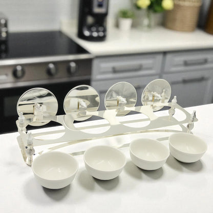 Damoo Luxury 4-Section Candy Jar Tray with Mirrors and Silver Accents – Elegant Decorative Dish Set for Dates, Nuts, Sweets & Ramadan Hosting Display - Damoo