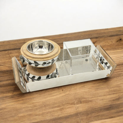 Damoo Luxury Bakhour Gift Set – Wooden Acrylic Tray with Oud Burner & Storage Box – Elegant Arabic Incense Set for Home, Majlis & Gifting - Damoo