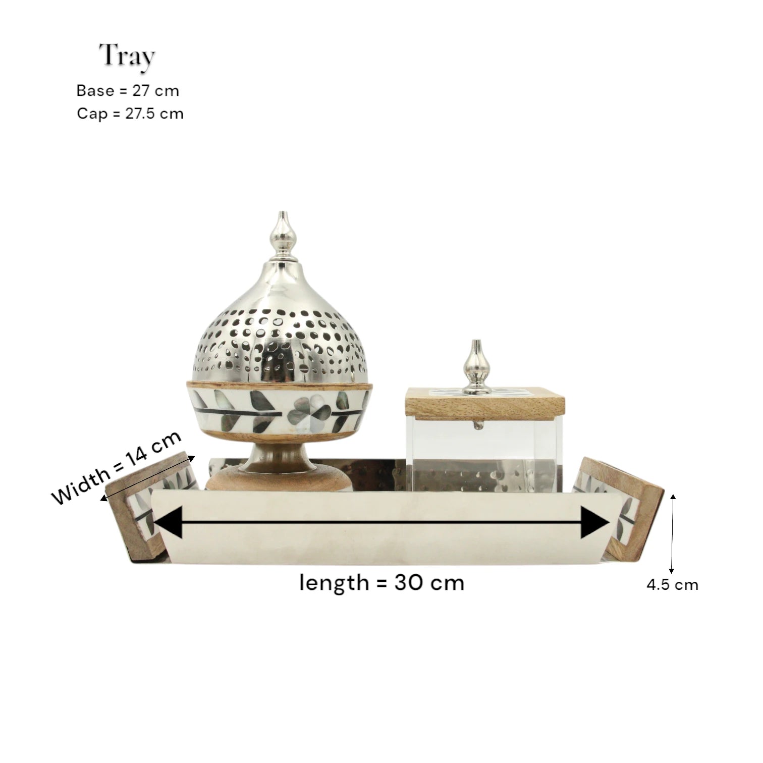 Damoo Luxury Bakhour Gift Set – Wooden Acrylic Tray with Oud Burner & Storage Box – Elegant Arabic Incense Set for Home, Majlis & Gifting - Damoo