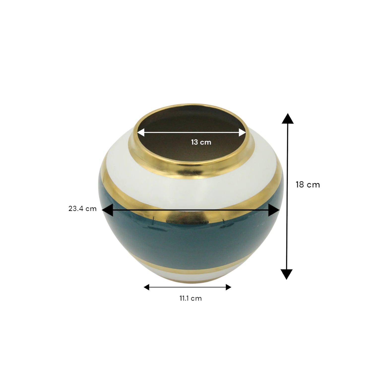 Damoo Luxury Ceramic Flower Pot with Gold & Navy Blue Bands – Elegant Round Vase for Table Centerpieces & Home Décor - Damoo