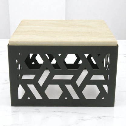 Damoo Luxury Decorative Storage Box with Marble Top – 20x20 cm | Geometric Laser-Cut Metal Design | Elegant Home Organizer - Damoo
