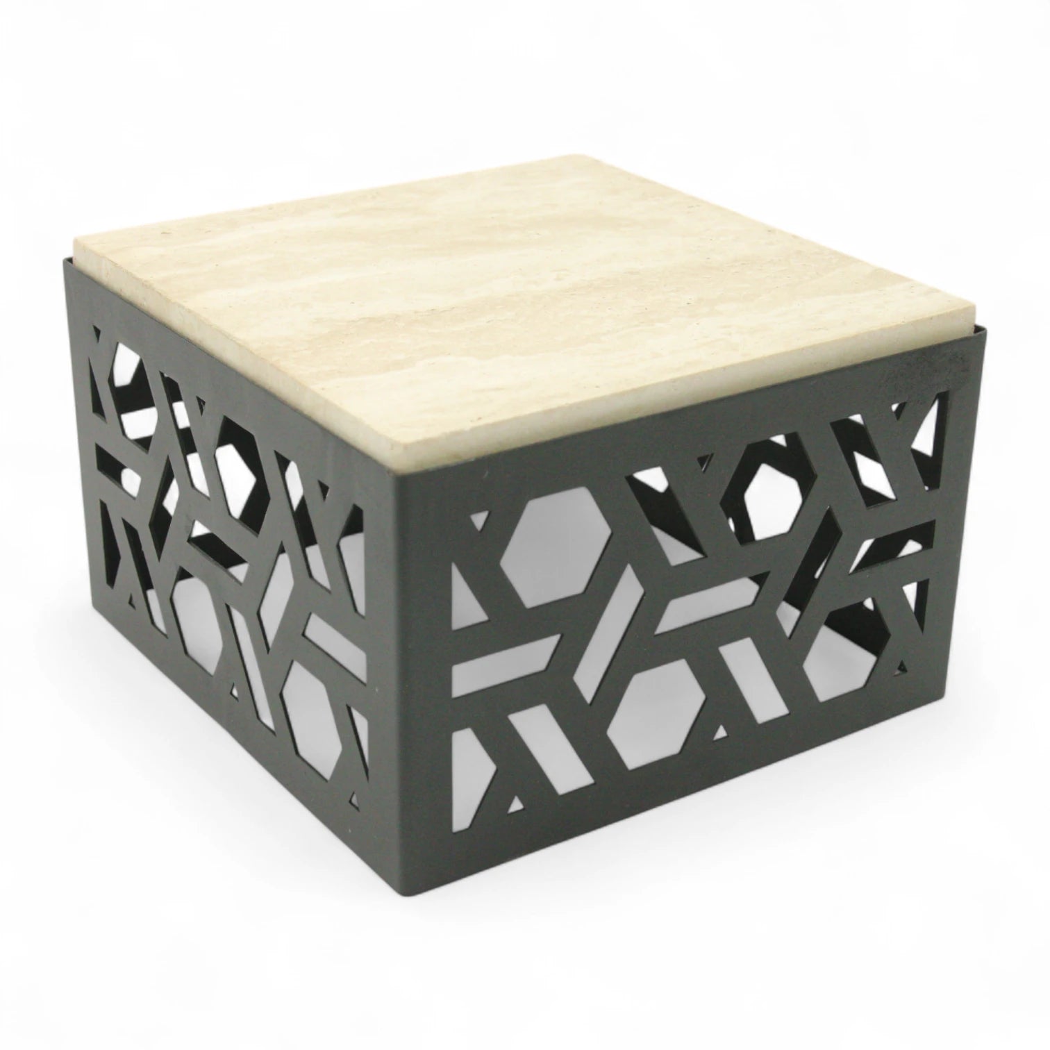 Damoo Luxury Decorative Storage Box with Marble Top – 20x20 cm | Geometric Laser-Cut Metal Design | Elegant Home Organizer - Damoo