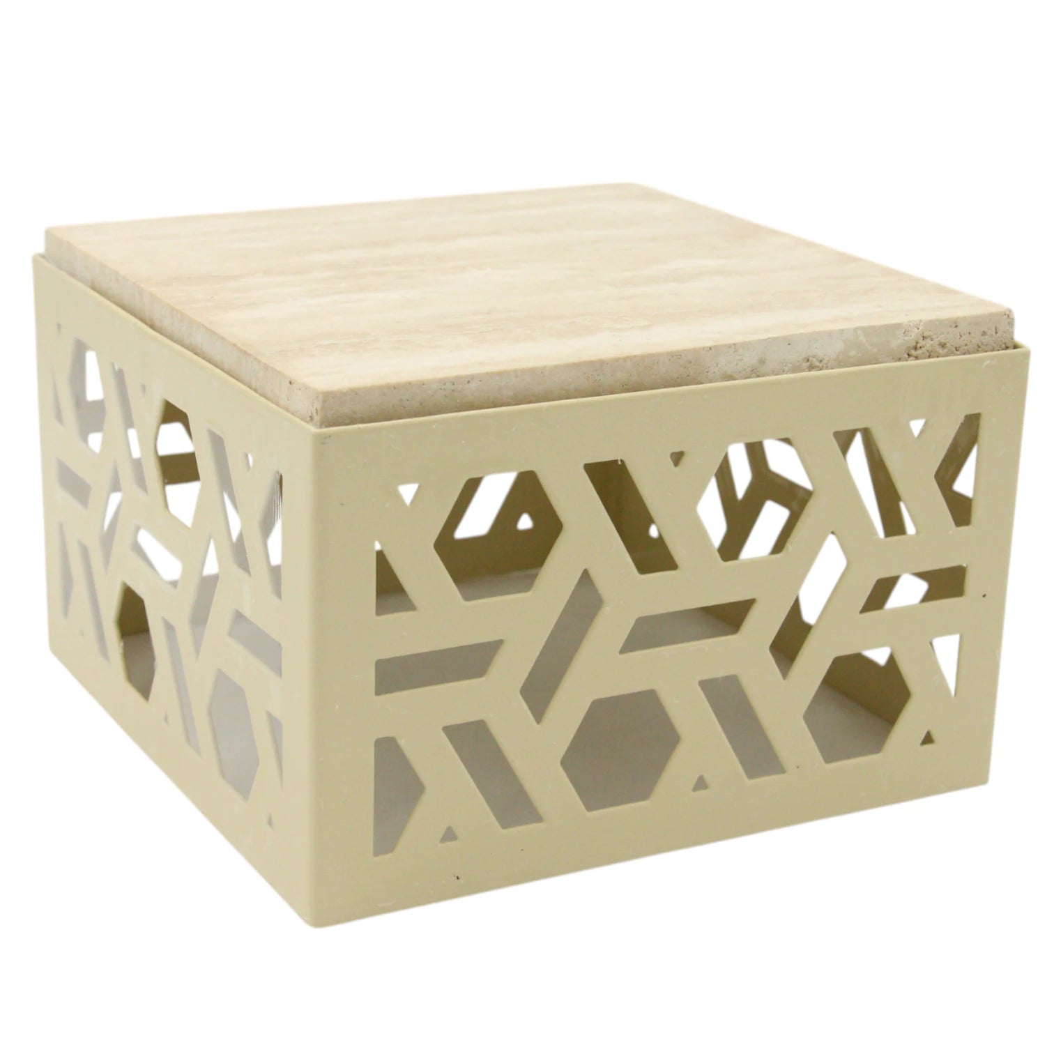 Damoo Luxury Decorative Storage Box with Marble Top – 25x25 cm | Geometric Laser-Cut Metal Design | Elegant Home Organizer - Damoo