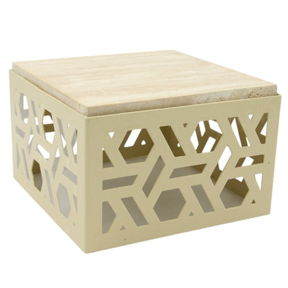 Damoo Luxury Decorative Storage Box with Marble Top – 25x25 cm | Geometric Laser-Cut Metal Design | Elegant Home Organizer - Damoo