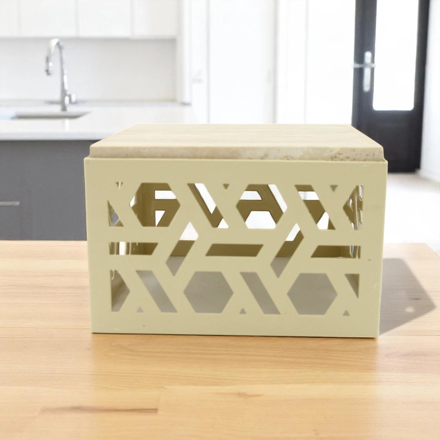 Damoo Luxury Decorative Storage Box with Marble Top – 25x25 cm | Geometric Laser-Cut Metal Design | Elegant Home Organizer - Damoo