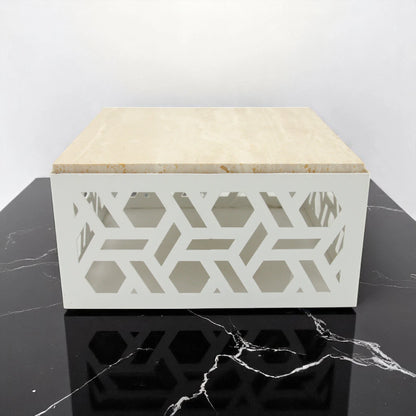 Damoo Luxury Decorative Storage Box with Marble Top – 25x25 cm | Geometric Laser-Cut Metal Design | Elegant Home Organizer - Damoo