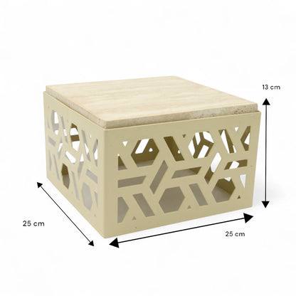 Damoo Luxury Decorative Storage Box with Marble Top – 25x25 cm | Geometric Laser-Cut Metal Design | Elegant Home Organizer - Damoo