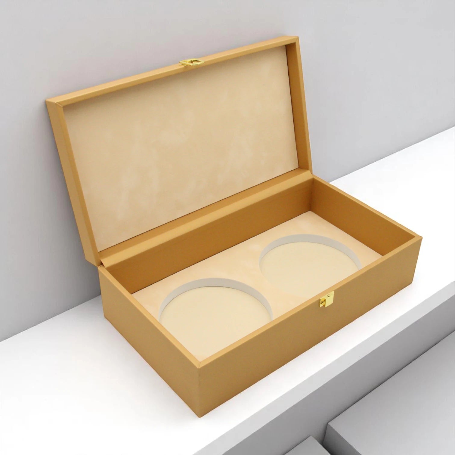 Damoo Luxury Dual Jar Storage Box – Premium Leather Gift Case with Soft Velvet Interior and Gold Lock – Elegant Organizer for Sweets, Dates, Nuts, or Spices - Damoo