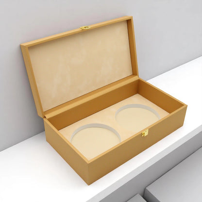Damoo Luxury Dual Jar Storage Box – Premium Leather Gift Case with Soft Velvet Interior and Gold Lock – Elegant Organizer for Sweets, Dates, Nuts, or Spices - Damoo