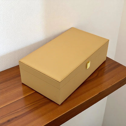 Damoo Luxury Dual Jar Storage Box – Premium Leather Gift Case with Soft Velvet Interior and Gold Lock – Elegant Organizer for Sweets, Dates, Nuts, or Spices - Damoo