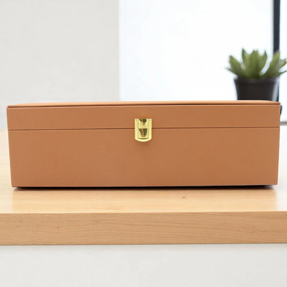 Damoo Luxury Dual Jar Storage Box – Premium Leather Gift Case with Soft Velvet Interior and Gold Lock – Elegant Organizer for Sweets, Dates, Nuts, or Spices - Damoo