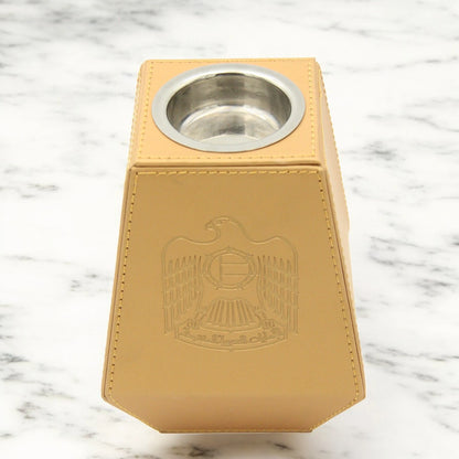 Damoo Luxury Faux Leather Bukhoor Burner with UAE Emblem – Modern Mabkhara Incense Holder for Home, Office, Majlis & Special Occasions - Damoo