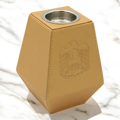 Damoo Luxury Faux Leather Bukhoor Burner with UAE Emblem – Modern Mabkhara Incense Holder for Home, Office, Majlis & Special Occasions - Damoo