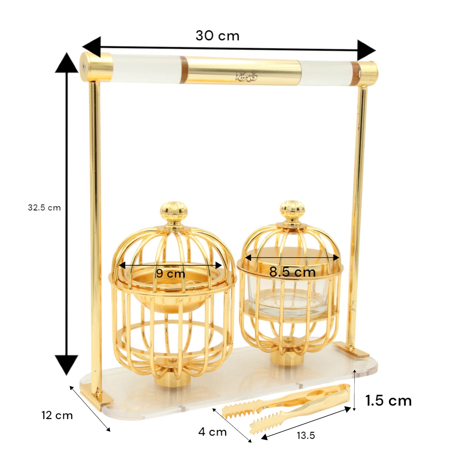 Damoo Luxury Gold Cage-Style Mabkhara Incense Burner with Bakhoor Spoon – Elegant Arabic Bukhoor Stand for Majlis, Ramadan & Gifting - Damoo