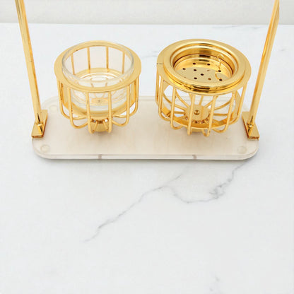Damoo Luxury Gold Cage-Style Mabkhara Incense Burner with Bakhoor Spoon – Elegant Arabic Bukhoor Stand for Majlis, Ramadan & Gifting - Damoo