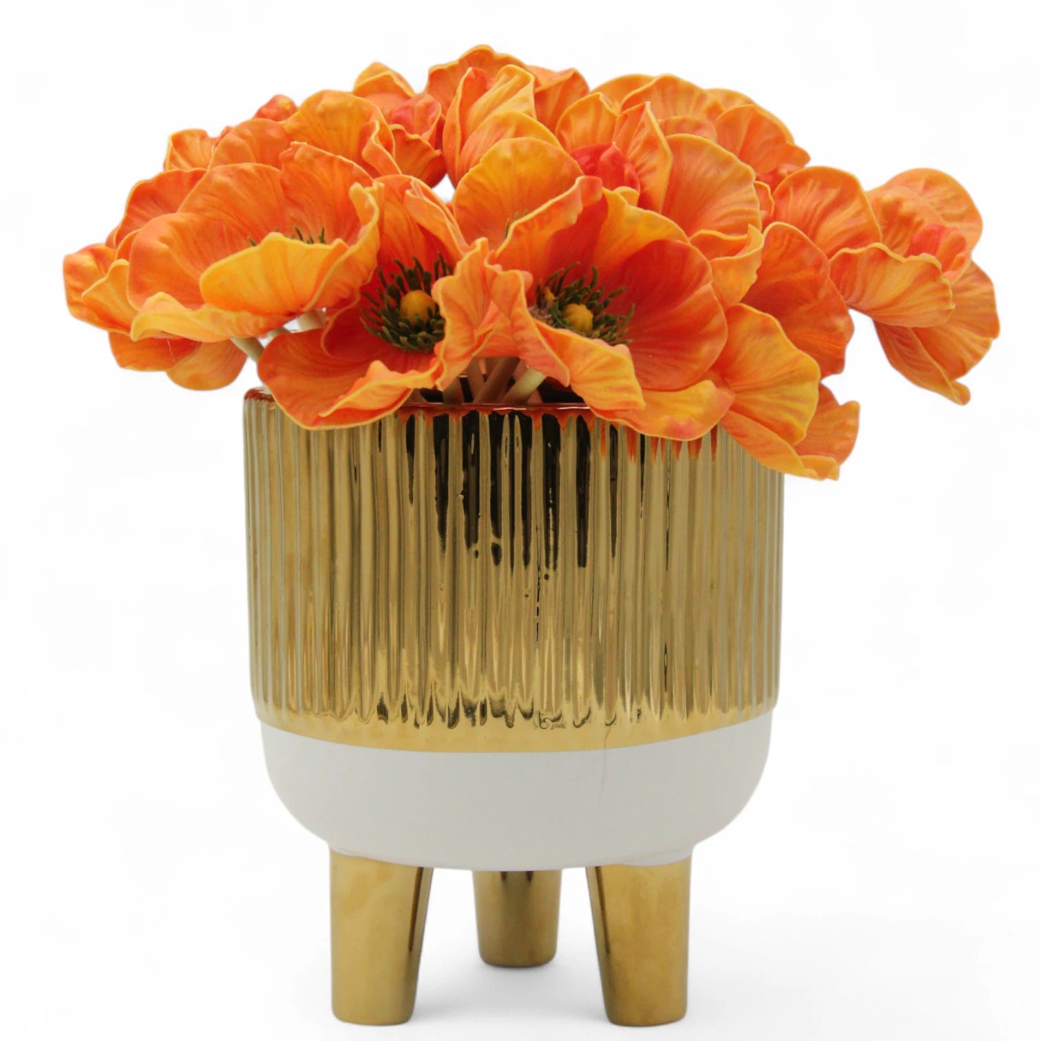 Damoo Luxury Gold Ceramic Flower Pot with Legs – Modern Decorative Planter Stand for Living Room, Office, Entryway & Gift - Damoo