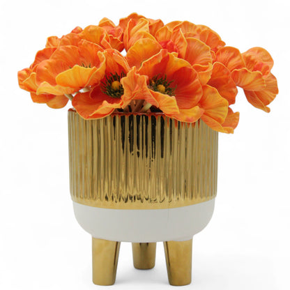 Damoo Luxury Gold Ceramic Flower Pot with Legs – Modern Decorative Planter Stand for Living Room, Office, Entryway & Gift - Damoo