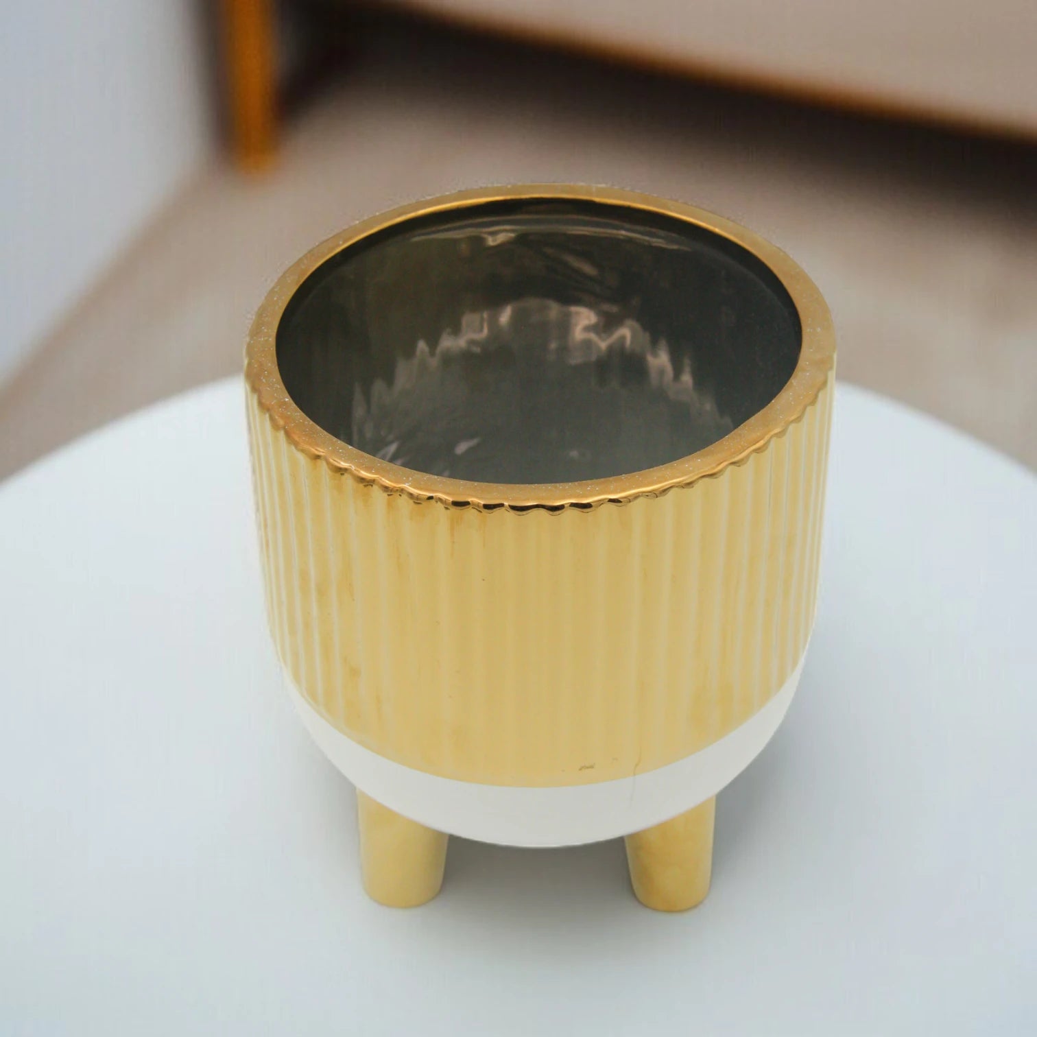 Damoo Luxury Gold Ceramic Flower Pot with Legs – Modern Decorative Planter Stand for Living Room, Office, Entryway & Gift - Damoo