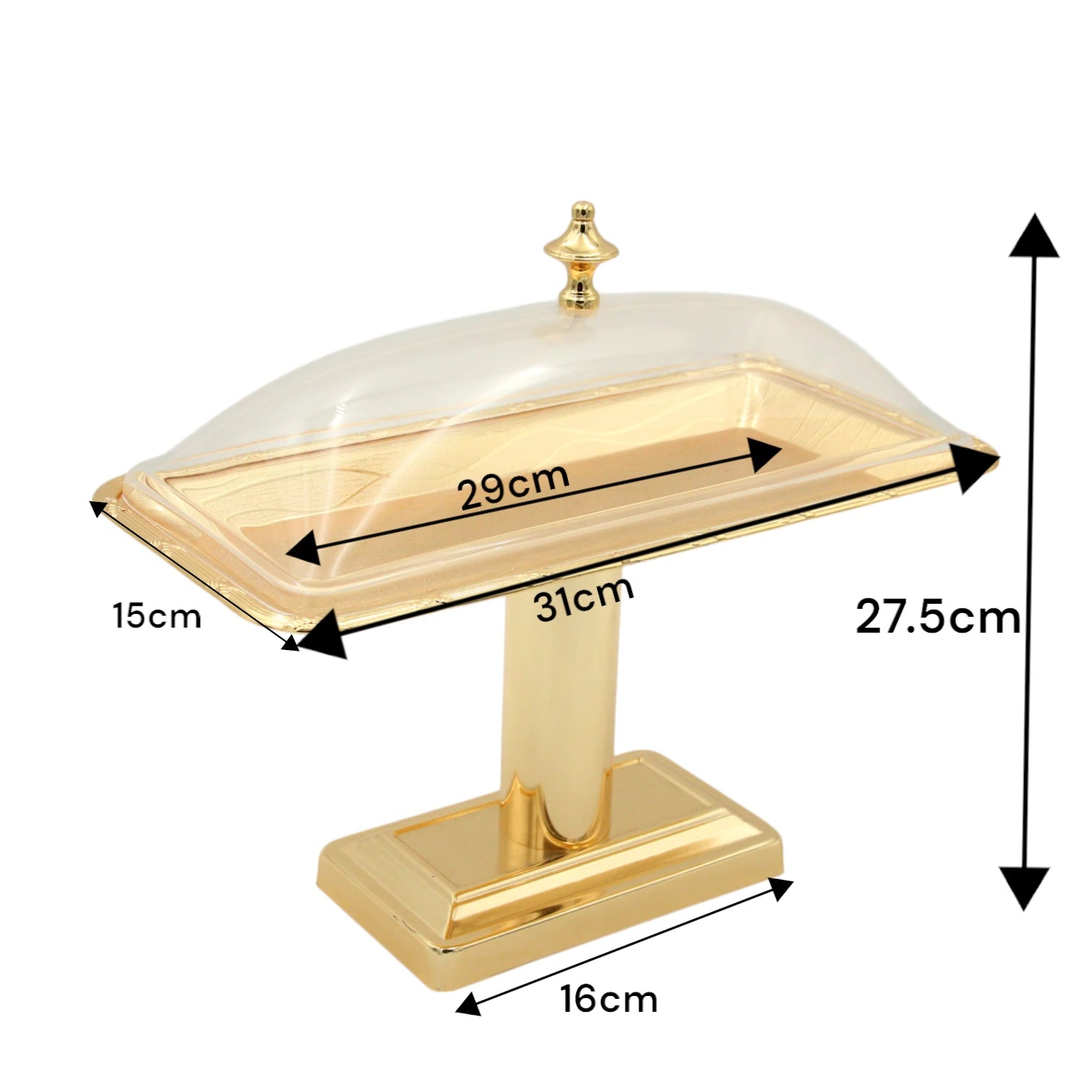 Damoo Luxury Gold Pedestal Sweet Tray with Clear Lid – Elegant Covered Dessert Stand for Serving Pastries, Dates & Treats - Damoo