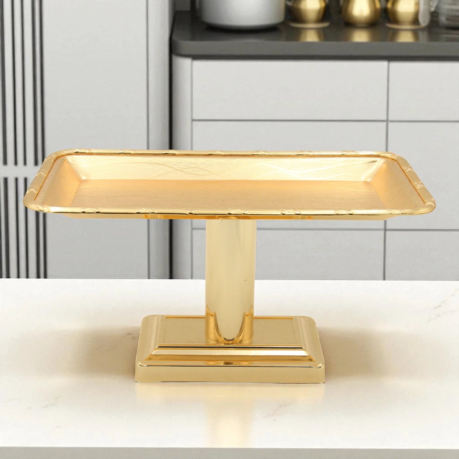 Damoo Luxury Gold Pedestal Sweet Tray with Clear Lid – Elegant Covered Dessert Stand for Serving Pastries, Dates & Treats - Damoo